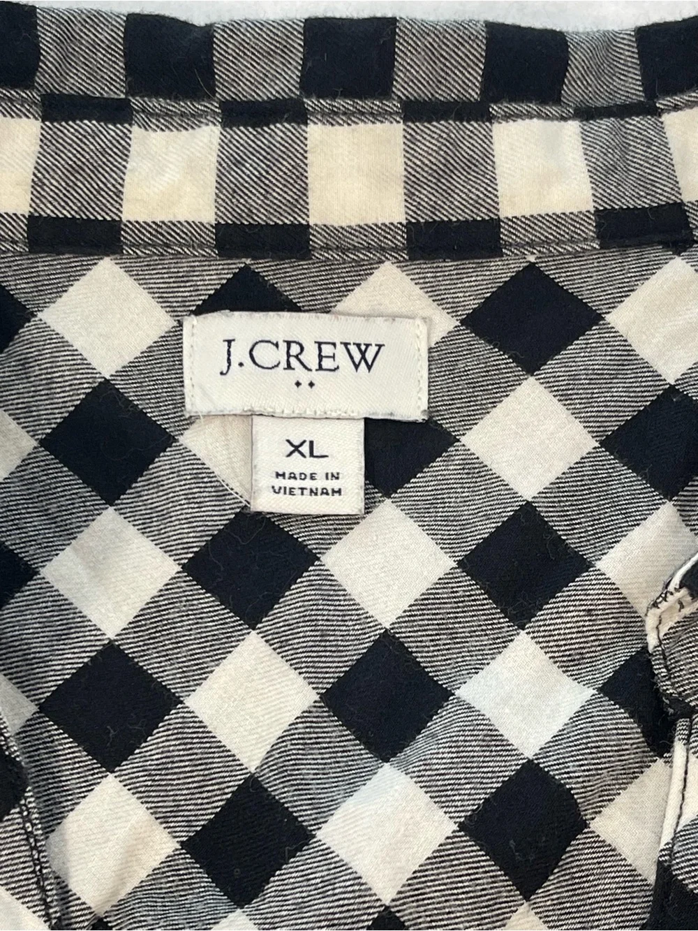 J.Crew XL Black White Gingham Plaid Popover Cotton Shirt Long Sleeve Relaxed